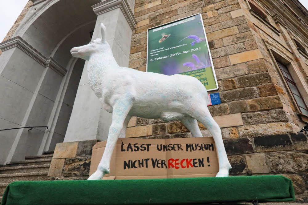 Maskottchen der Rettungsaktion ist ein weißer Hirsch aus dem Museum.