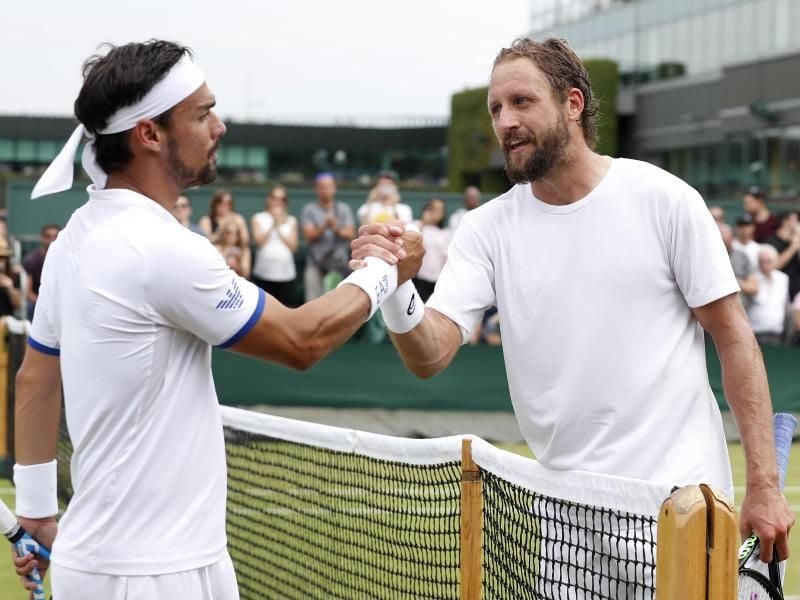 War mit seinem Spiel gegen Tennys Sandgren (r) nicht zufrieden: Fabio Fognini. Foto: Alastair Grant/AP