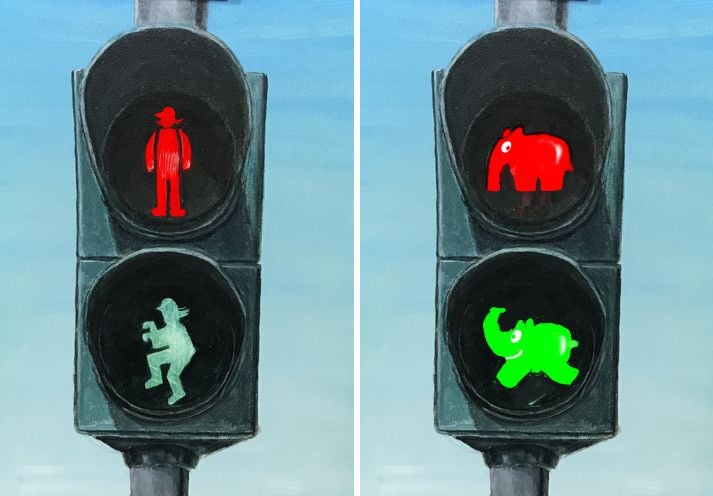 Die Ampelmotive zeigen eine Illustration von dem Komiker und Musiker Otto Waalkes. Die Stadt Emden will ihren Ehrenbürger Otto mit speziellen Lichtzeichenanlagen würdigen.