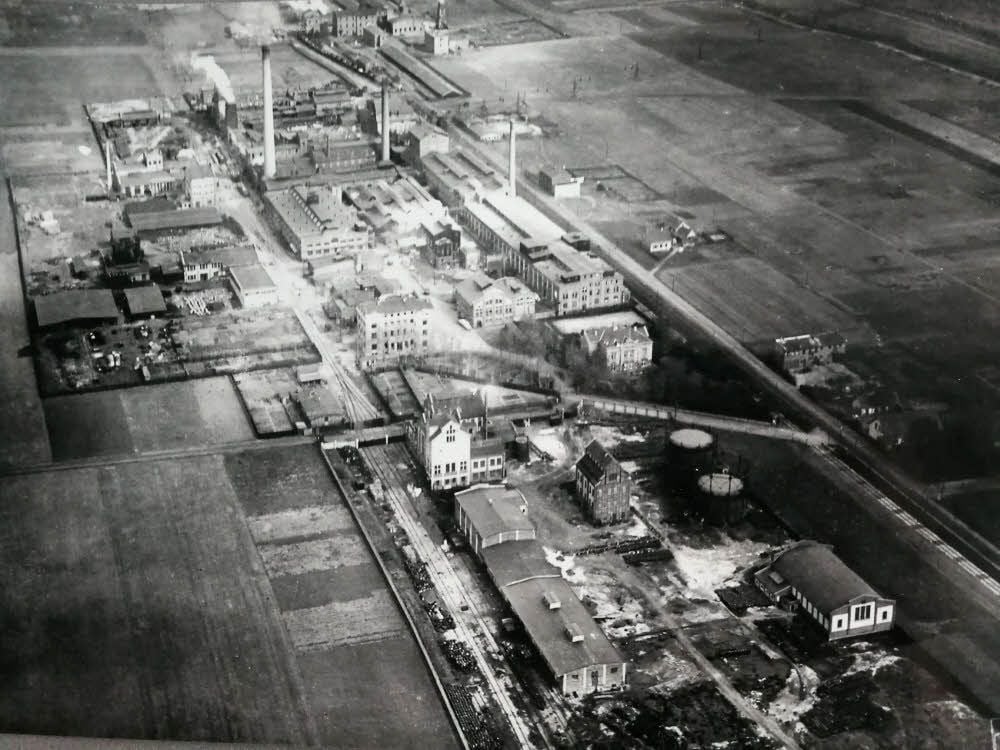 Das Gelände der Chemischen Fabrik Buckau in Ammendorf um 1920. Ab 1935 wurde hier für die Orgacid-Werke erweitert.