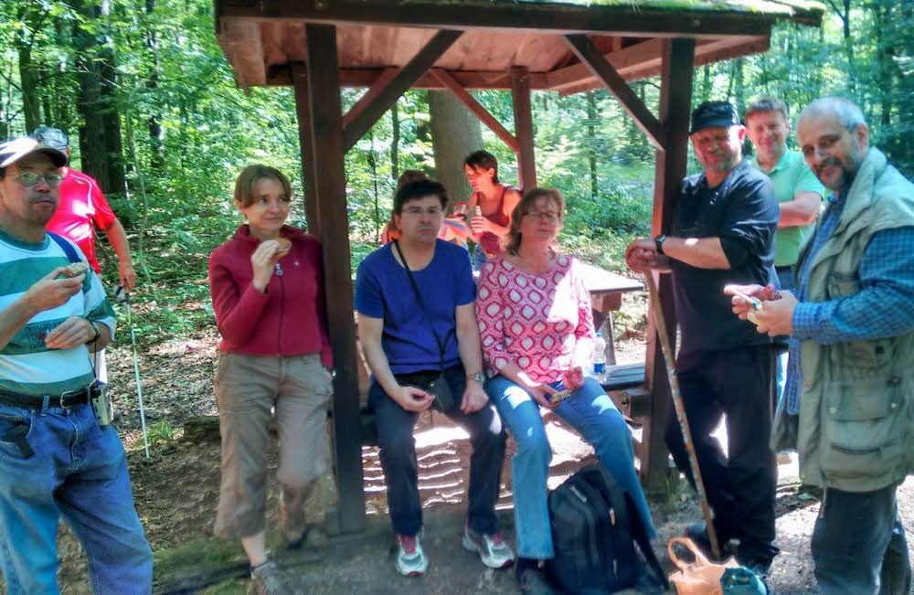 Rast am Lutherweg. Mit den Organisatoren Carsten Passin (3.von rechts) und Sven Kröber (rechts) waren neugierige Wanderfreunde vom Lutherstein unterwegs nach Kemberg.