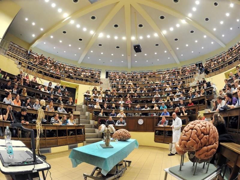 Vorlesung zu Neuroanatomie im historischen Hörsaal am Institut für Anatomie der Universität Leipzig. Foto: Waltraud Grubitzsch