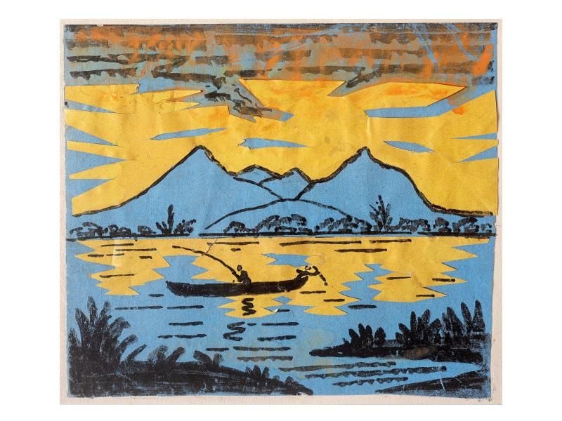 Das Museum August Macke Haus in Bonn bekommt zwölf Arbeiten des Künstlers von dessen Enkel geschenkt. Das bedeutendste Werk davon ist die Papierschnitt-Collage „Boot V” aus blauem und gelbem Glanzpapier. Foto: Guenter Weber/August-Macke-Haus