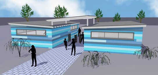 Der Eingang zum Schwimmbadbereich im Konzept.