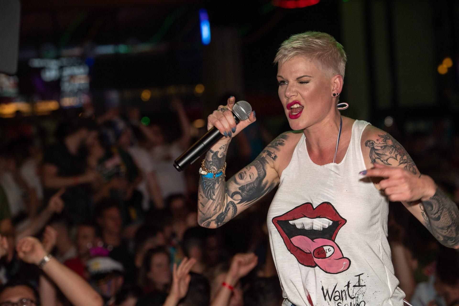 Entertainerin Melanie Müller während eines Auftritts im Bierkönig auf Mallorca.