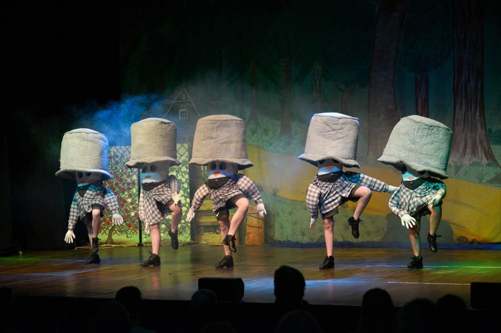 Vollkommen synchron tanzen die Pilze beim Stück „Schneeweißchen und Rosenrot“ der Tanzgruppe am Ludwigsgymnasium.
