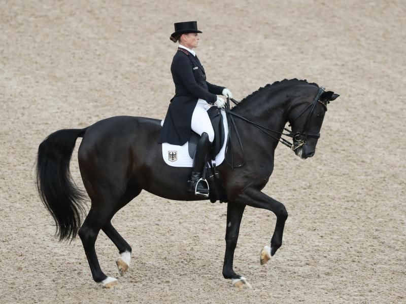 Dressur-Olympiasiegerin Isabell Werth auf Weihegold. Foto: picture alliance / Friso Gentsch/dpa
