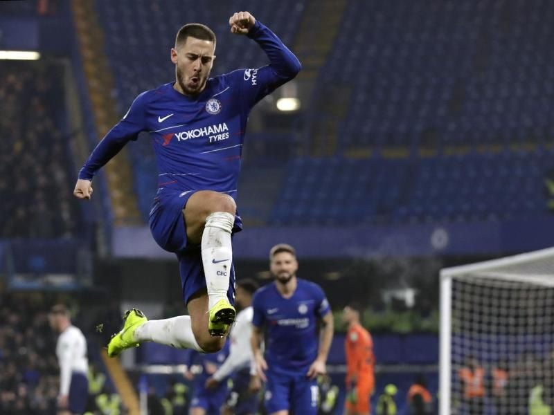 Chelseas Eden Hazard jubelt, nachdem er das zweite Tor für seine Mannschaft gegen Tottenham erzielt hat. Foto: Matt Dunham/AP