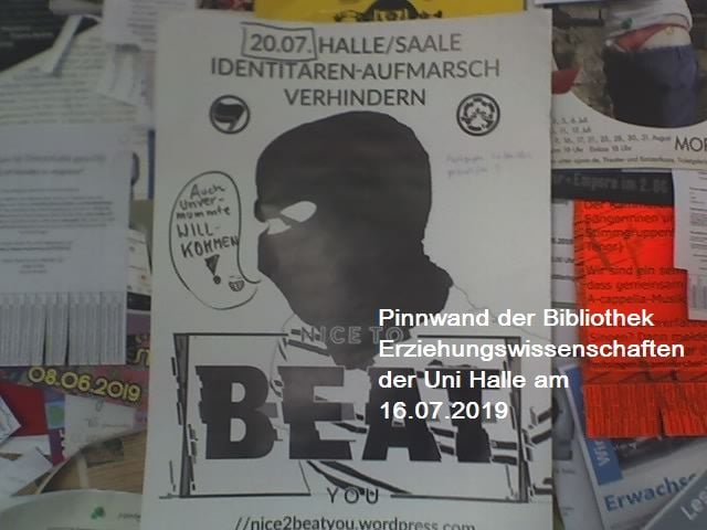 An der Pinnwand der Bibliothek in der Universität Halle ruft die Antifa mit einem Poster offen zur Gewalt auf.