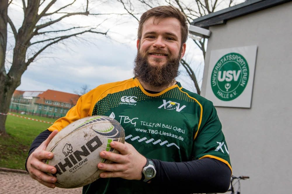 Dustin Heße setzt sich den für Rugby-Sport in Halle ein.