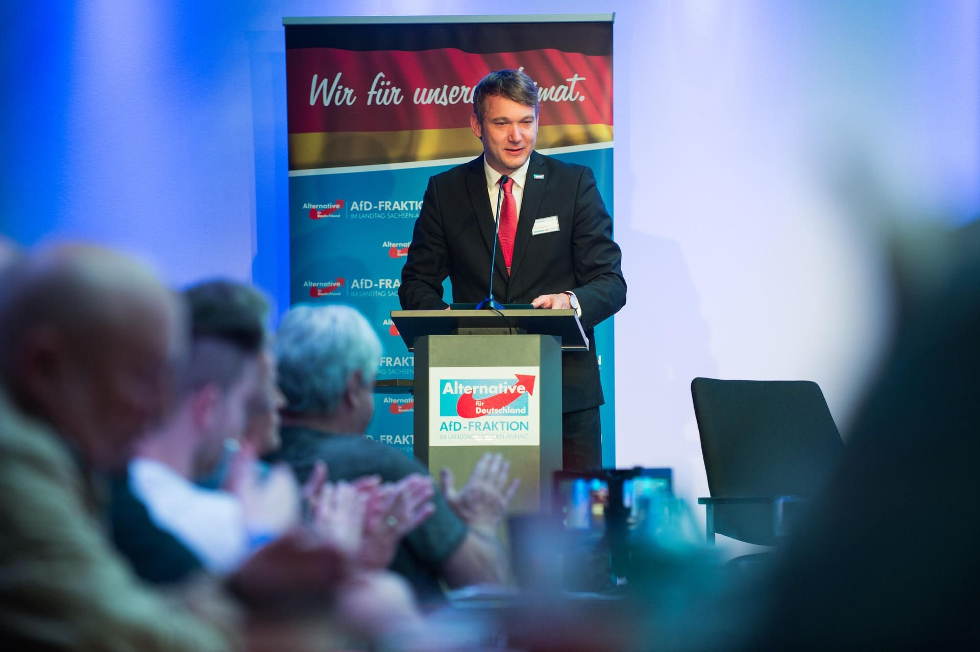 Der Fraktionsvorsitzende der AfD in Sachsen-Anhalt, Andre Poggenburg, bei dem Russland-Kongress seiner Partei.