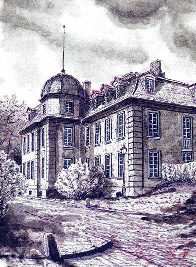 Der Turm wurde später an das Schloss in Meisdorf angebaut.