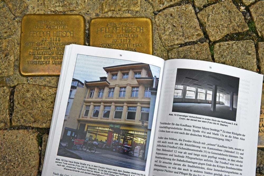 Einer der Stolpersteine erinnert an Feodor Hirsch, der nach dem Krieg bis zu seinem Tod in der Breiten Straße 41a in Aschersleben wohnte.