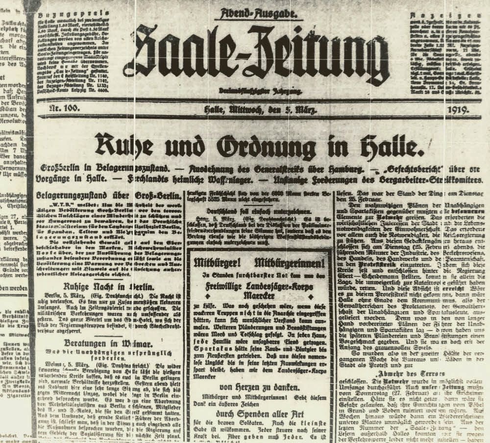 Kurz nach Maerckers Einmarsch brach der Generalstreik zusammen.