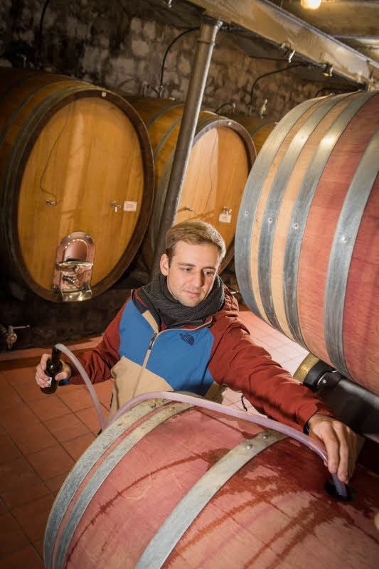 Christoph Bittkau im Fasskeller des Landesweingutes Kloster Pforta. Der 27-Jährige erlernt den Beruf des Winzers.