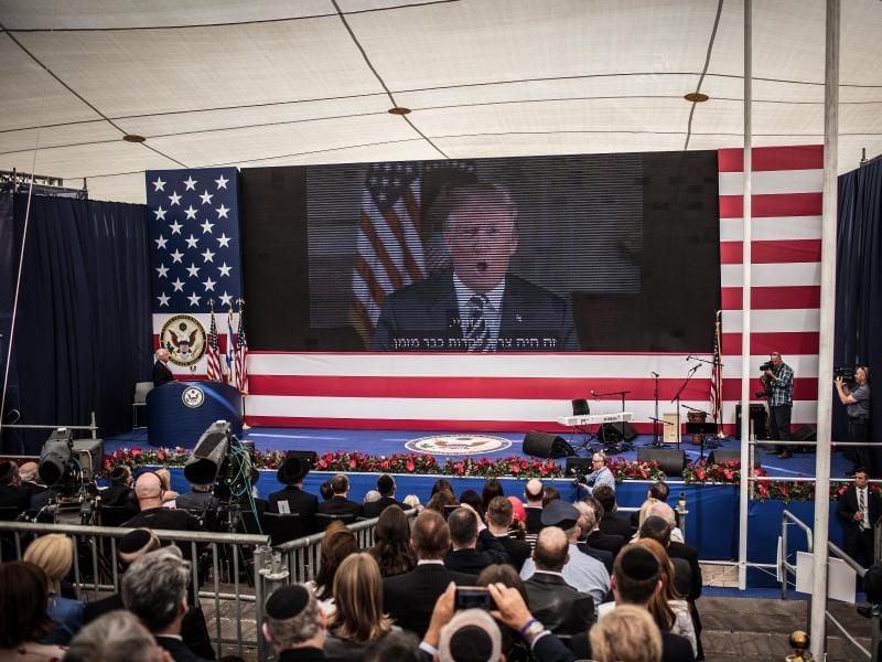 Er war nicht persönlich dabei: Eine Rede von US-Präsident Trump wird bei der Eröffnung der neuen US Botschaft in Jerusalem übertragen. Foto: Ilia Yefimovich