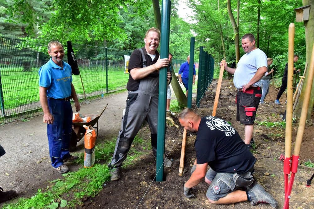 Freiwillige im Martzschpark beim Bau des Geheges.