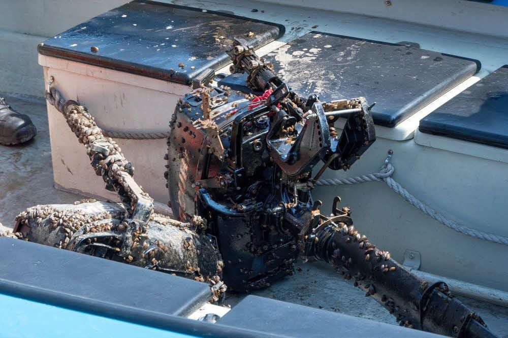 Ein im Geiseltalsee versenkter gestohlener Bootsmotor