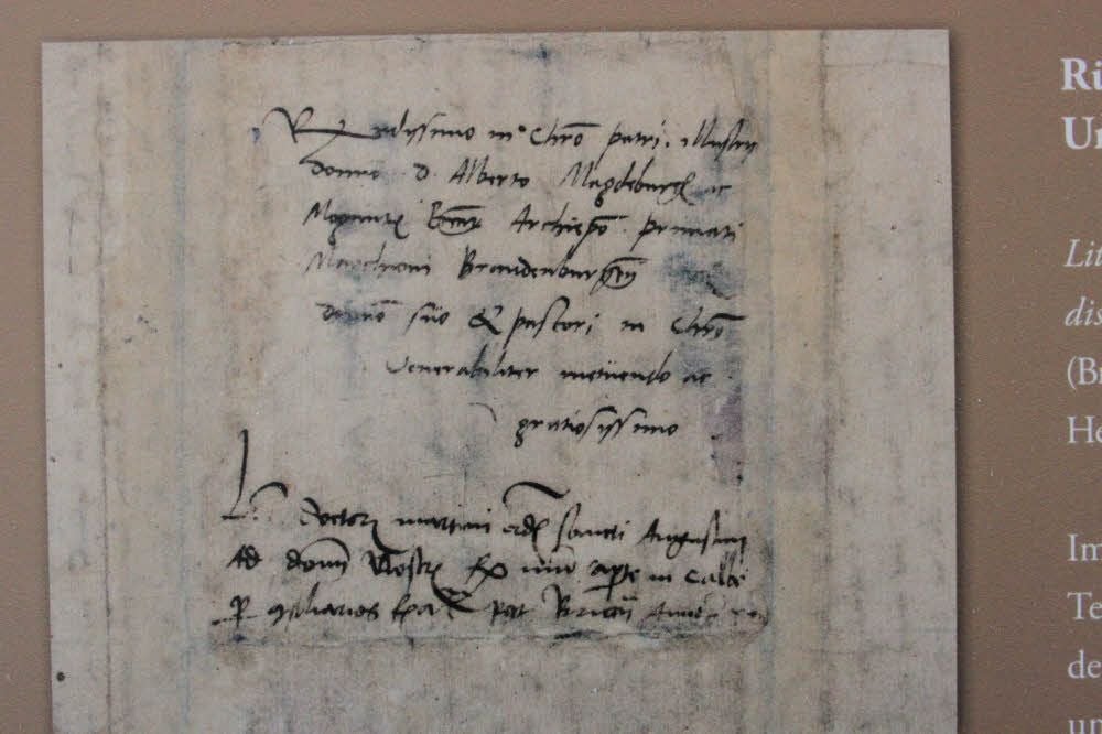 Rückseite des Briefs von Luther, den Graf Botho entgegennahm.