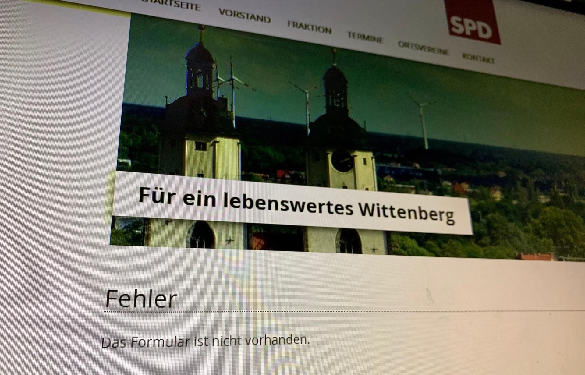 Kein Anschluss unter dieser Nummer. Der Link zum Kontaktformular bei der Wittenberger Kreis-SPD führt ins Leere.