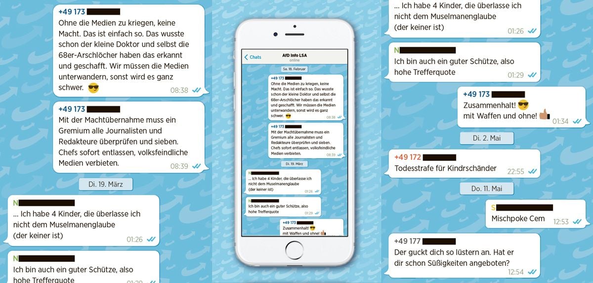 Medien knebeln, sich bewaffnen, Hetze gegen Politiker (hier Grünen-Chef Cem Özdemir): Botschaften aus der AfD-WhatsApp-Gruppe.