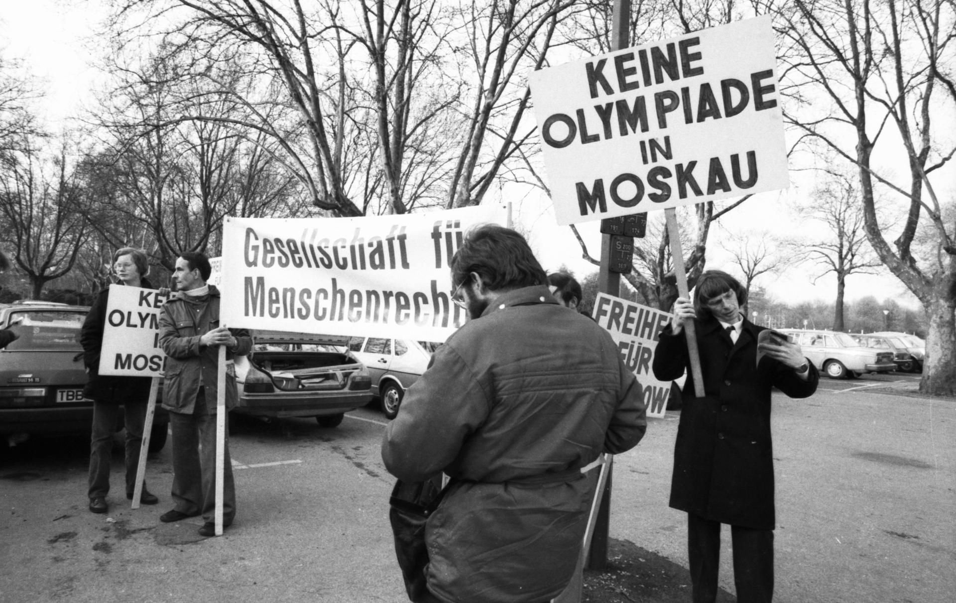 Proteste gegen die Olympischen Sommerspiele 1980, hier in Dortmund.