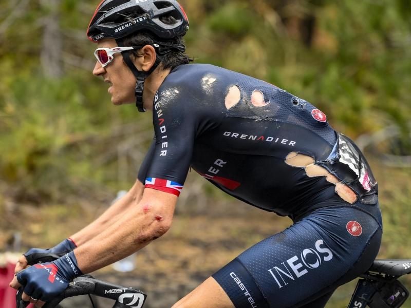 Geraint Thomas war auf der dritten Etappe des Giro d’Italia gestürzt. Foto: Marco Alpozzi/LaPresse/AP/dpa