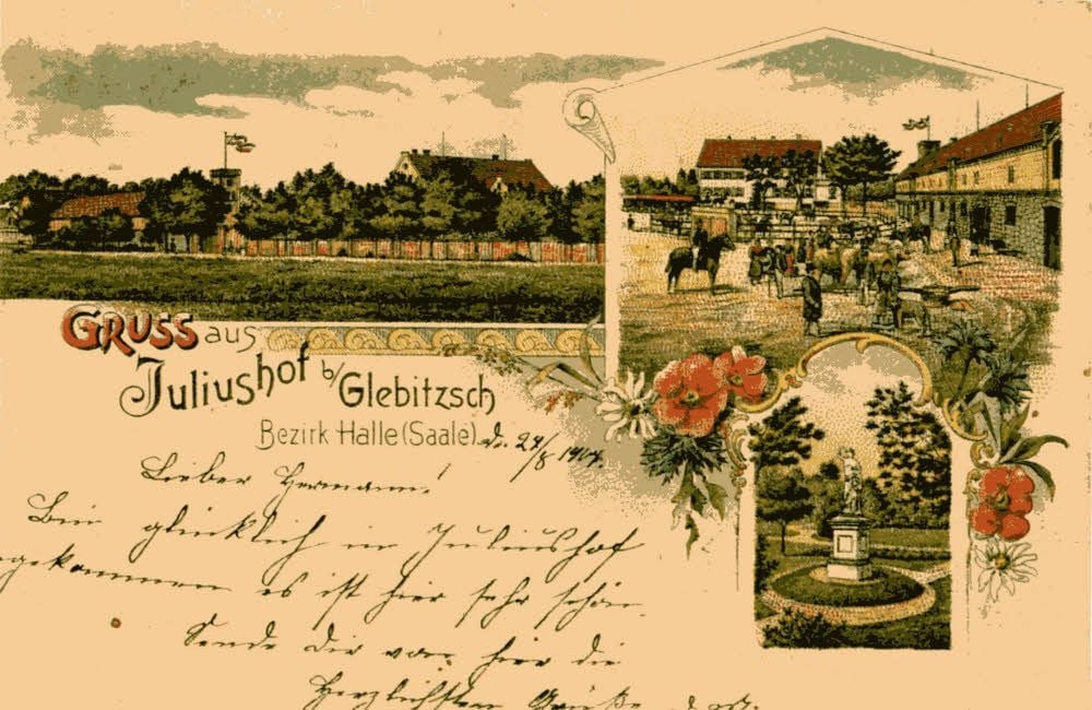 Die historische Postkarte zeigt, wie es früher auf dem Gutshof ausgesehen haben könnte.