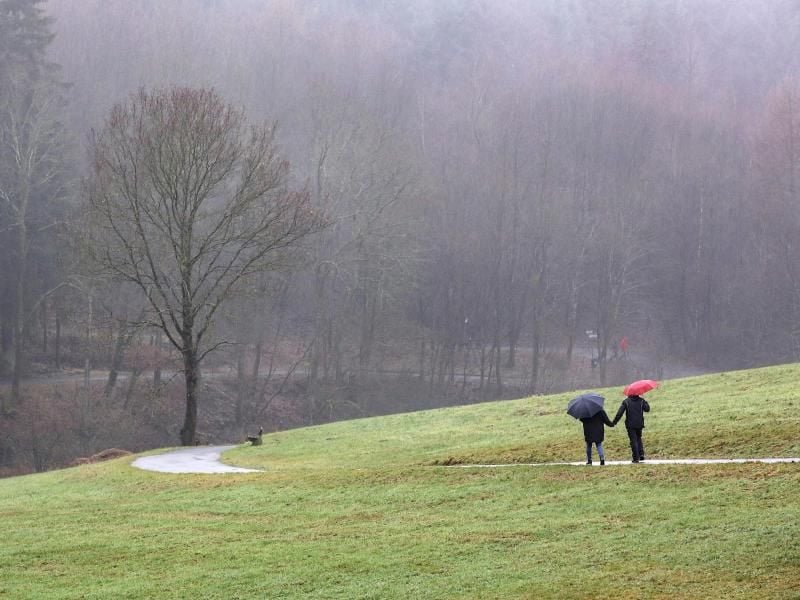 Spaziergänger an einem neblig-trüben Wintertag. Foto: Rene Traut/dpa/Archivbild