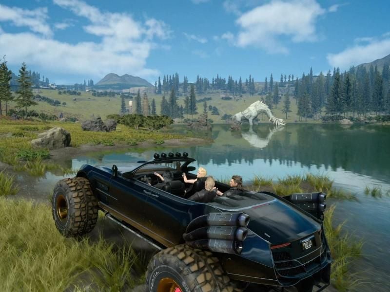Schöne Haare, schönes Auto, schöne Landschaft: Das Rollenspiel-Epos „Final Fantasy XV” gibt es nun auch für den PC - mit prächtigerer Grafik, allerdings auch mit happigen Anforderungen an die Hardware. Foto: Square Enix