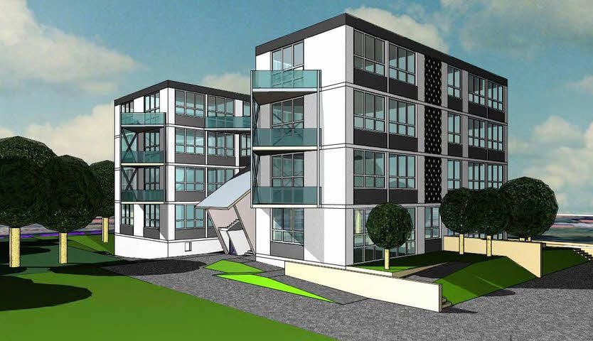 Architekt Andreas Köhler will das Aussehen des Gebäudes durch dreieckige Balkone verändern, Stützen wären unnötig.