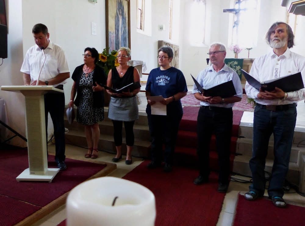 Gestalteten den Festgottesdienst: Jörg Dietrich (v.l.), Margarete Burggraf, Barbara Schlegel, Antje Eberling, Roland Boy und Martin Reschke.