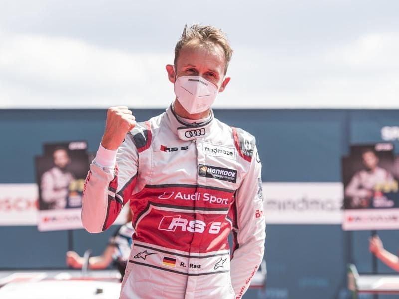 Durfte sich über seinen ersten Podiumsplatz in der Formel E freuen: Audi-Pilot René Rast. Foto: Jürgen Tap/Hoch Zwei/dpa