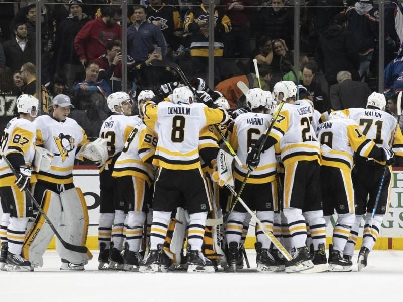 Die Pittsburgh Penguins feiern den Sieg über die Islanders. Foto: Mary Altaffer/AP/dpa