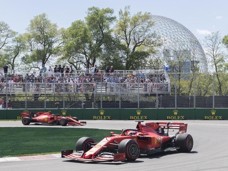 Auf den langen Geraden wollen die beiden Ferrari beim Qualifying in Kanada Zeit gut machen. Foto: Ryan Remiorz/The Canadian Press/AP