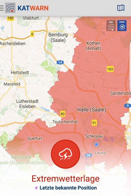 Indem sie einfach nur die Warnungen des Wetterdienstes weitergab, warnte die App „Katwarn“ am Mittwoch vor dem Unwetter.