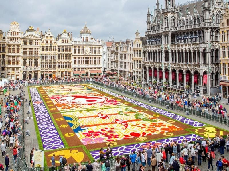 Ein buntes Blumenmeer auf dem Grand Place in Brüssel. Foto: Stephanie Lecocq