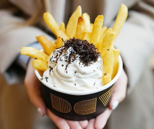 DD special - vanilla soft serve with tuffles and hot chips