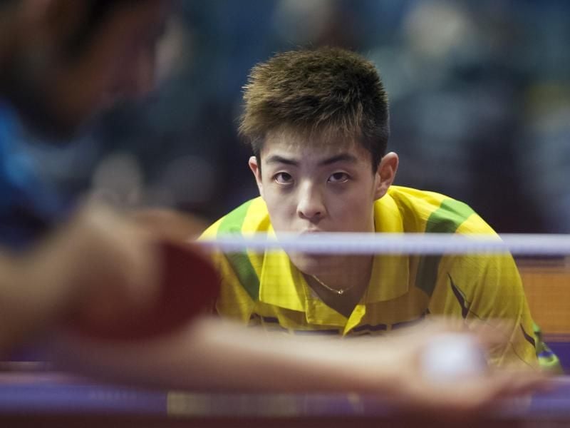 Der deutsche WM-Debütant Dang Qiu gewinnt sein erstes Spiell. Foto: Soeren Stache