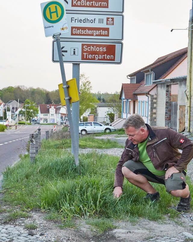 Volker Stelle ist Landwirt. Dennoch findet er die Bushaltestelle im Grünen an der Magdeburger Straße kurios. Auch der Fußweg dorthin ist desolat.