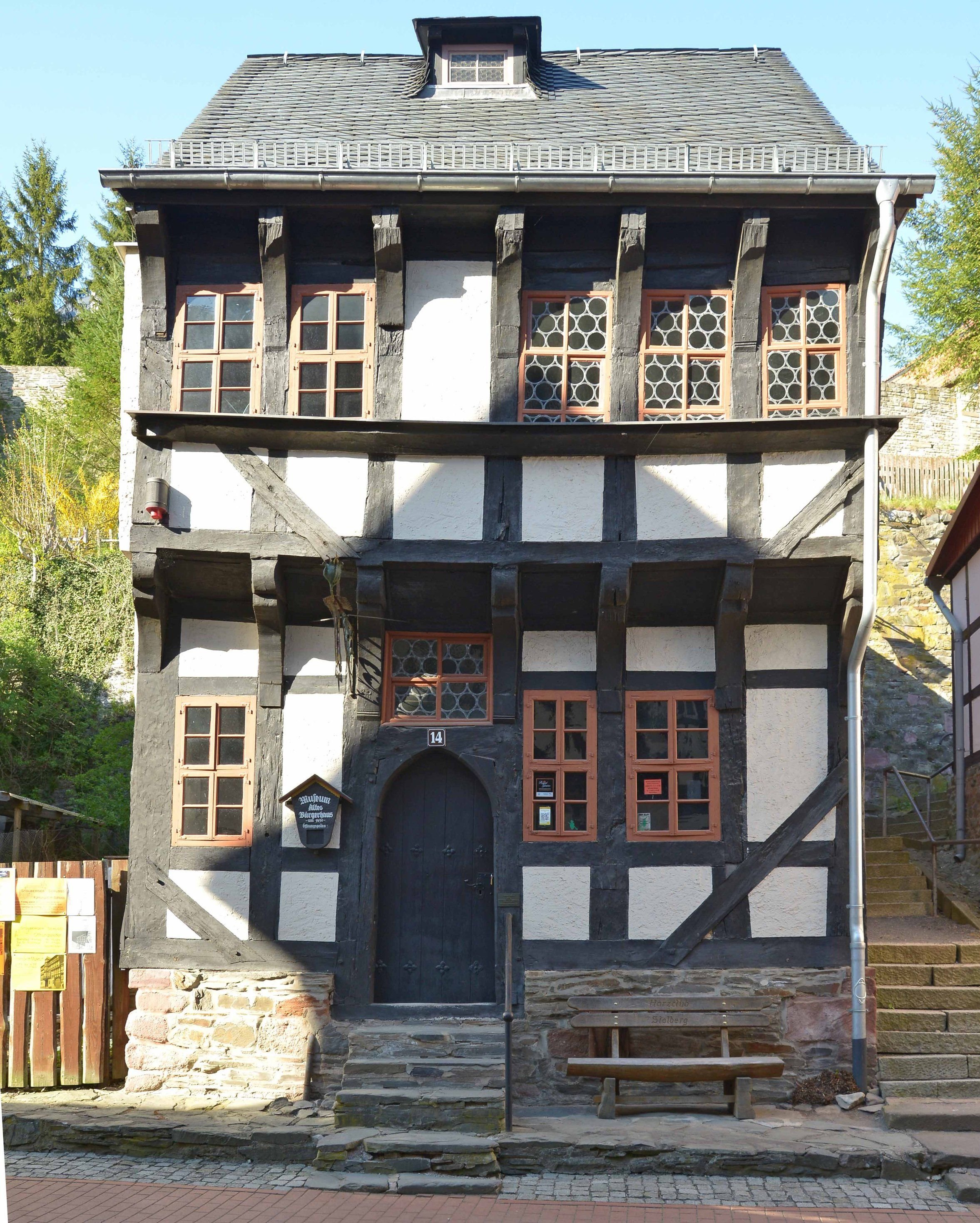 Das Museum „Kleines Bürgerhaus“ Rittergasse 14 wurde um 1470 erbaut und gehört zu den ältesten Fachwerkgebäuden Stolbergs.