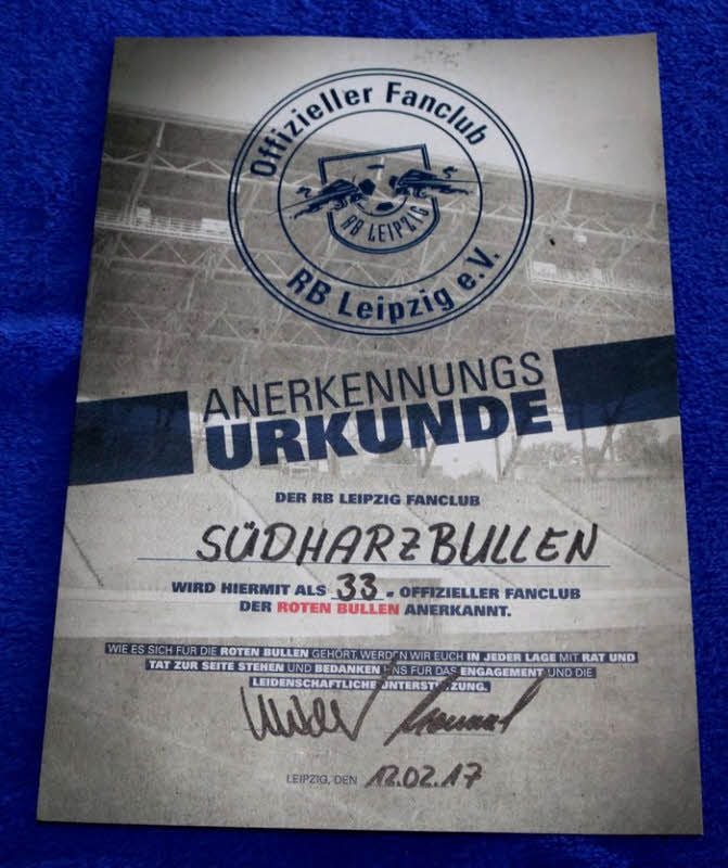 Der 33. RB-Fanclub trägt den Namen Südharz Bullen und ist in Roßla zu Hause.