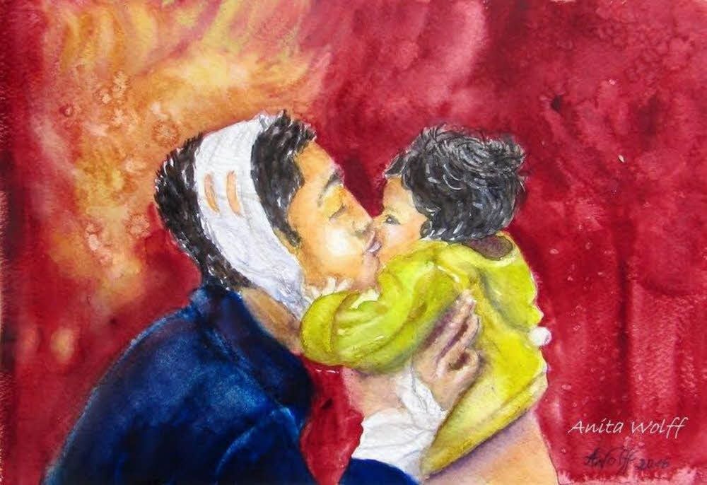 Anita Wolffs Aquarell „Glück“ - entstanden unter den Eindrücken der Bilder aus der Erdbebenregion Nepal - ist Teil einer Schweizer Benefiz-Schau.