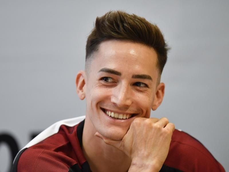 Marcel Nguyen nimmt an einer Pressekonferenz der deutschen Turner teil. Foto: Thomas Kienzle