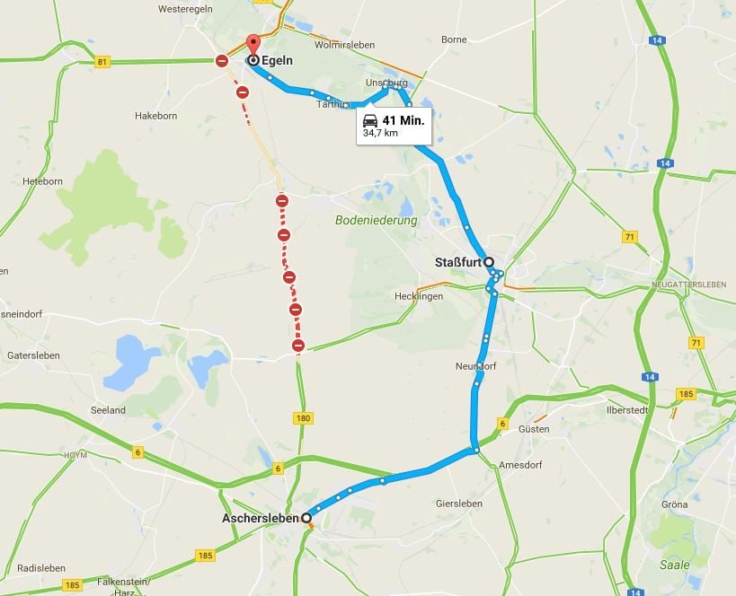 Wegen der Bauarbeiten an der B180 zwischen Winningen und Egeln sollen Autofahrer von Aschersleben über Staßfurt nach Magdeburg fahren.