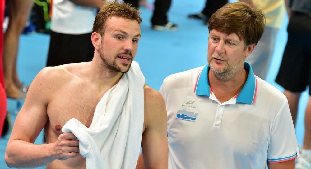 Bei der WM 2015 in Kasan hat Trainer Frank Embacher Weltrekordler Paul Biedermann noch einmal zu Bronze geführt.