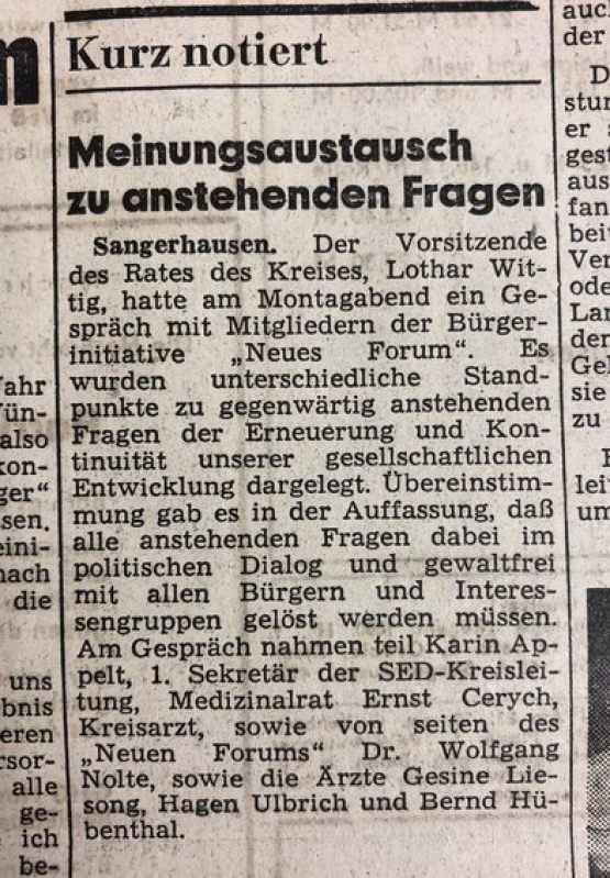 Die erste Meldung zum Neuen Forum.