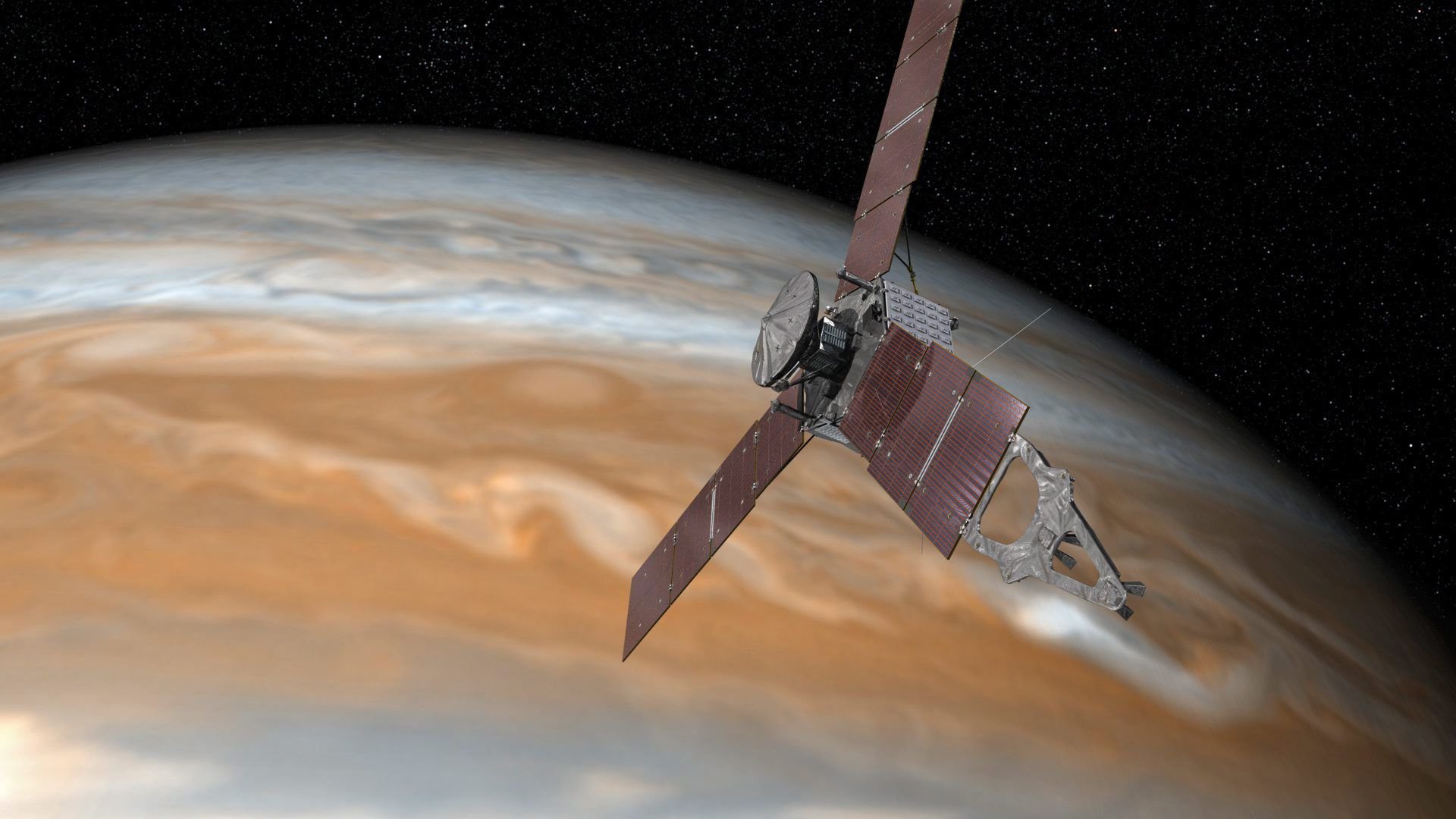 So nähert sich die Sonde „Juno“ dem Jupiter.