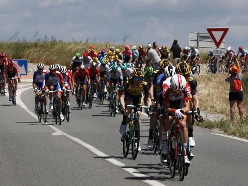 Das Feld auf der 10. Etappe der Tour de France. Foto: Christophe Ena