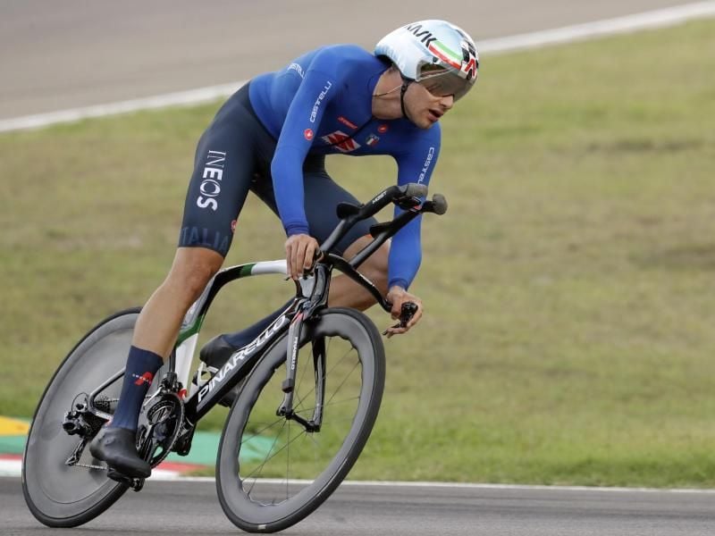 Der Italiener Filippo Ganna fuhr in Imola am Schnellsten. Foto: Andrew Medichini/AP/dpa